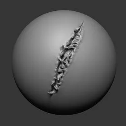 3D sculpting brush imprint of a jagged open wound for horror character modeling in Blender.