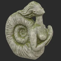 Siren stone moss statue