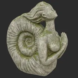 Siren stone moss statue