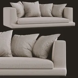 Elegant 3D model of a beige Milano Sofa with plush cushions and detailed fabric trim for Blender rendering.