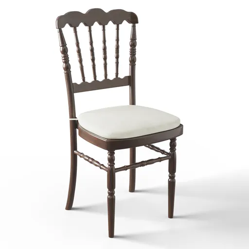 Detailed 3D rendering of a classical wooden chair with cushion suitable for Blender modeling and design projects.