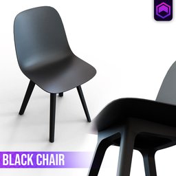 "Black game ready chair in modular graphene design, inspired by Carl-Henning Pedersen, rendered in Octane. Model includes sharp nose with rounded edges and neoprene material. Perfect for Blender 3D projects."