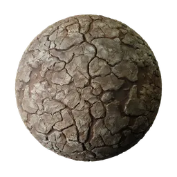 Realistic dry cracked soil PBR texture for 3D Blender material with detailed displacement mapping for terrain and landscape modeling.