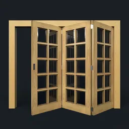 Ten-Pane Oak Tri Folding Door (Rigged)