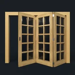 Ten-Pane Oak Tri Folding Door (Rigged)