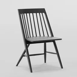 "3D model of a black wooden chair suitable for furniture category in Blender 3D. A contemporary design featuring a sleek black finish and a wooden seat. Perfect for architectural 3D renders and next-gen rendering projects."