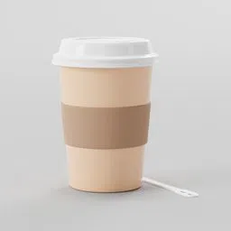 High-quality 3D rendering of a disposable coffee cup with a lid and stirrer, compatible with Blender.