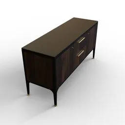 Dark wooden 3D Blender model of a high-quality commode with detailed textures and brass handles.