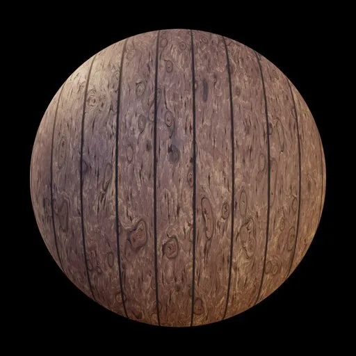 Highly detailed PBR procedural wood texture featuring natural knots, cracks, and grain pattern for Blender 3D artists.