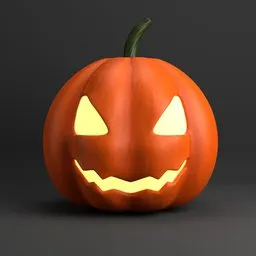 3D rendered pumpkin with glowing eyes and mouth, ideal for Blender modeling, in a haunting Halloween theme.