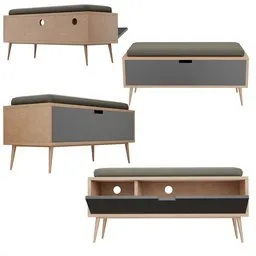 Upholstered Wood Drawer Storage Bench