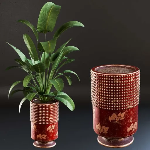3D model of a tropical Strelitzia plant in a decorative vase for interior rendering, compatible with Blender.
