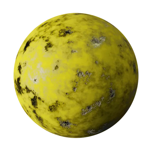 High-resolution PBR texture of aged yellow paint for 3D models in Blender, showing realistic signs of weathering and chipping.