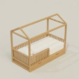 Wooden House Bed with Storage