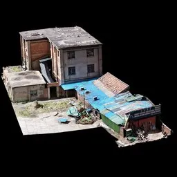 Detailed 3D scanned mud brick road with old buildings and textures for Blender artists.