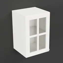 Highly detailed white 3D model of a modern wall cabinet with glass doors, perfect for Blender interior design visualization.