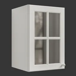 Highly detailed white 3D model of a modern wall cabinet with glass doors, perfect for Blender interior design visualization.