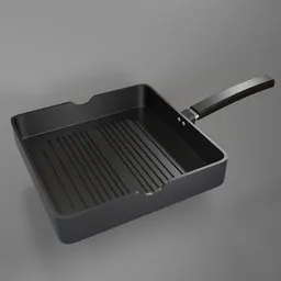 High-quality, low-poly 3D model of a grill frying pan, perfect for Blender scenes, with a realistic design.