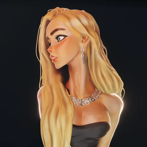 Illustrative Blender 3D model render of a stylized female with detailed features and elegant jewelry.