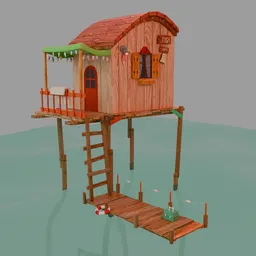 Stylized Fishing Hut on Water