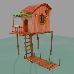 Stylized Fishing Hut on Water