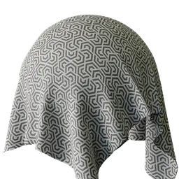 High-resolution PBR white fabric with a gray geometric pattern for Blender 3D texturing and rendering.