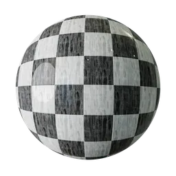 Seamless PBR checkerboard material in black and white, suitable for texturing in Blender 3D and other PBR-compatible software.