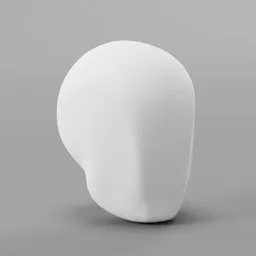 "Female base head 3D model for Blender 3D sculpting. White skull head on a grey surface with a pinocchio nose and visor screen for face. Perfect face template with face variations and can be used to initialize your sculpting. Rendered in Pixar with 500px resolution."