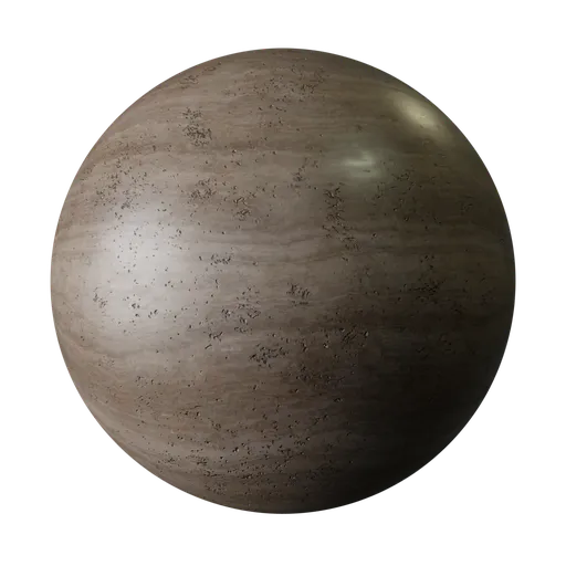 High-resolution Brown Travertine PBR material for 3D rendering, showcasing detailed surface texture suitable for various scenes.