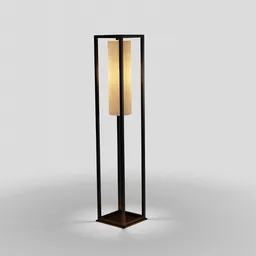 Highly-detailed Blender 3D model of a modern rectangular floor lamp with warm light illumination.