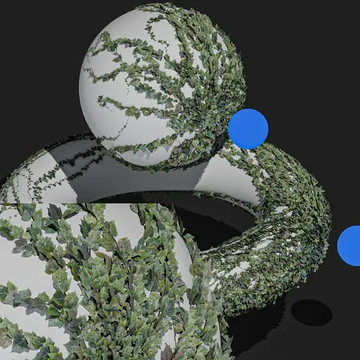 Detailed 3D ivy-wrapped spheres created using a procedural generation technique in Blender software.