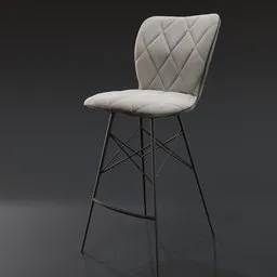 High-quality 3D model of a velvet bar stool with remade legs and a decorative fake zipper, optimized for Blender.