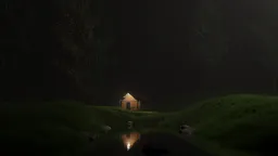 Mysterious Forest Cabin at Night