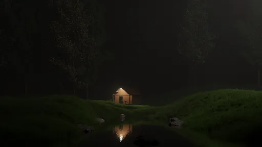 Mysterious Forest Cabin at Night