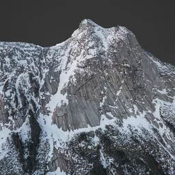 Highly detailed 3D mountain model with snow and rock textures for Blender rendering.