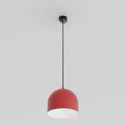"Ceiling light 3D model named Lamp 1 for Blender 3D with 1k textures. Rendered in smooth surface with gradients design featuring a red light hanging from the ceiling. Perfect for indoor dim light settings with phong shading and color palette of payne's grey and venetian red."
