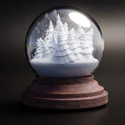 "Snow Globe (Looped Snow Animation) - Winter Wonderland 3D Model for Blender 3D: Proximity Object and Geometry Nodes Control Tree Size and Density. Created with Blender 3D Software, this snow globe features a captivating snow scene inside, rendered with Unreal Engine 5 and Octane Render. Perfect for adding a touch of enchantment to your projects."