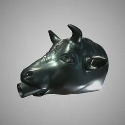 Detailed 3D bull head model with metallic finish for water fountain design in Blender.