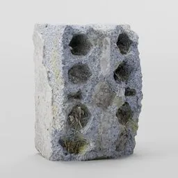 "Blue Trash Brick 3D Model for Blender 3D - Inspired by Modern Realism, Cement and Concrete Material, Photorealist Style, and Entropy. Desolated Brick Found in a Junkyard and Created through Photoscan Technique."