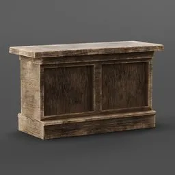 "Medieval tavern bar 3D model for Blender 3D. This realistic and detailed model features a wooden bench, a shelf, Roman pillars, a top lid, and a bar. Ideal for decorating your medieval scenes. Rendered in high-definition with textures from textures.com."