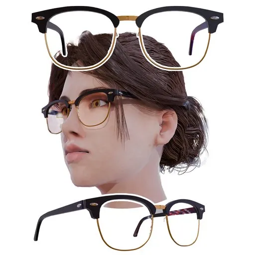 Detailed 3D model of browline glasses, ideal for Blender character design.