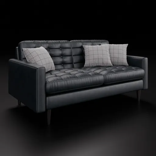 Detailed leather loveseat 3D model showcasing tufted design, top grain texture, and customizable color for Blender rendering.