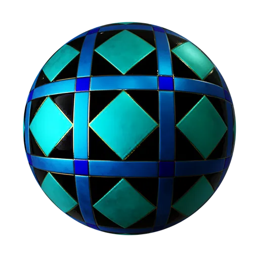 High-quality PBR tiles with gold trim, suitable for 3D floor texturing in Blender, displaying subtle displacement and glossy finish.