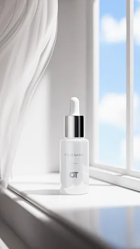 Realistic Blender 3D-rendered cosmetic bottle by a bright window with sheer curtain, soft lighting, no HDRI.