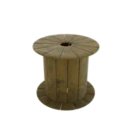 Realistic vintage wooden wire spool 3D model, ideal for Blender rendering and game asset.