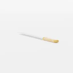 Realistic 3D model bread knife with serrated blade and wooden handle for Blender rendering.