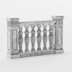 "Stone Balustrade - Greek/Roman Style Balcony 3D Model for Blender 3D: Highly Detailed with Decorative Railing and Pillars."