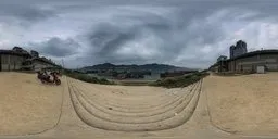 Stairs by the river on a cloudy day