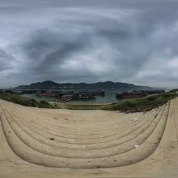 Stairs by the river on a cloudy day 16k