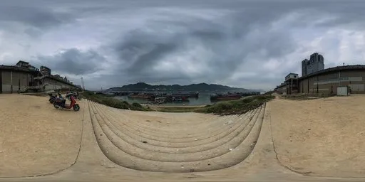 Stairs by the river on a cloudy day 16k